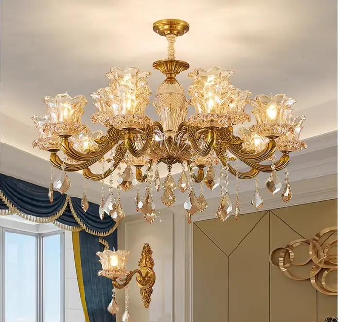 Lustre européen Style bougie lampe suspendue D66cm H50cm luminaires alliage verre Restaurant salle à