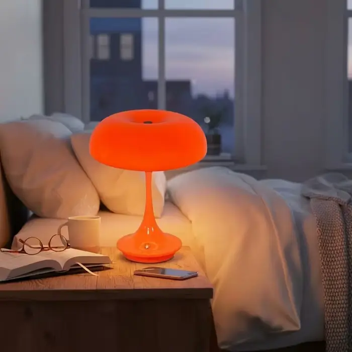 Lampe de table en forme de champignon, avec contrôle tactile, 3 couleurs réglables, veilleuse LED re