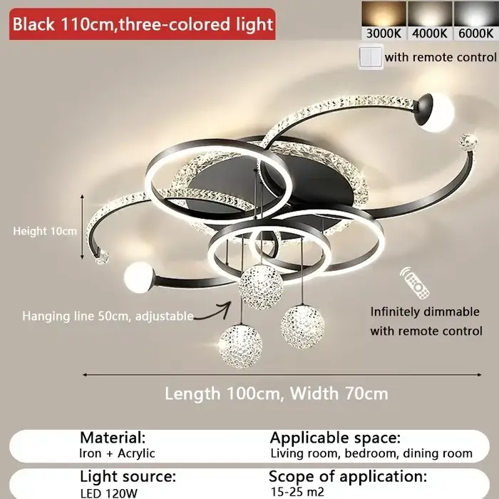 Lampe suspendue LED de luxe moderne pour salon, 3 couleurs, lustre de plafond haut de gamme, décorat