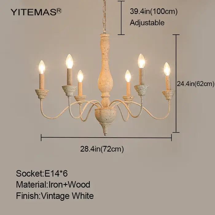 Lustre en bois pour salle à manger Vintage éclairage suspendu 6 lumières chambre lustre cuisine susp