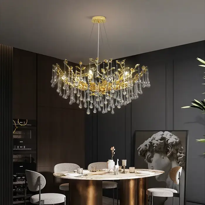 Lustre en cristal doré avec branche ronde, lustre de plafond, salle à manger, salon, table de cuisin