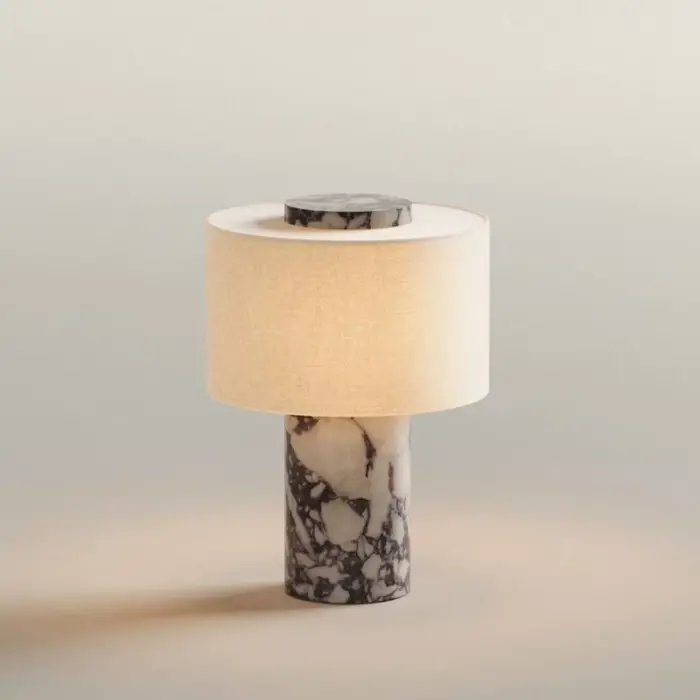 Lampe de table Blossholm, style rétro luxueux, en marbre naturel, abat-jour en tissu, décoration de