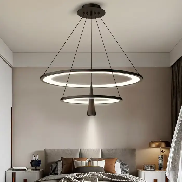 Lustre minimaliste moderne personnalité créative Led anneau noir lampe salon salle à manger étude ch