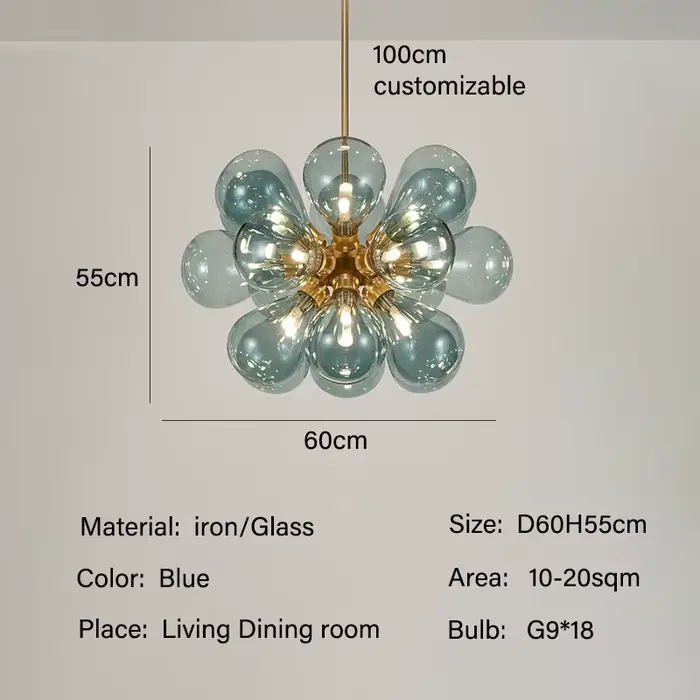 Plafonnier LED en Verre à Bulles Vertes, Design Créatif, Luminaire Décoratif d'Nik, Idéal pour un Sa