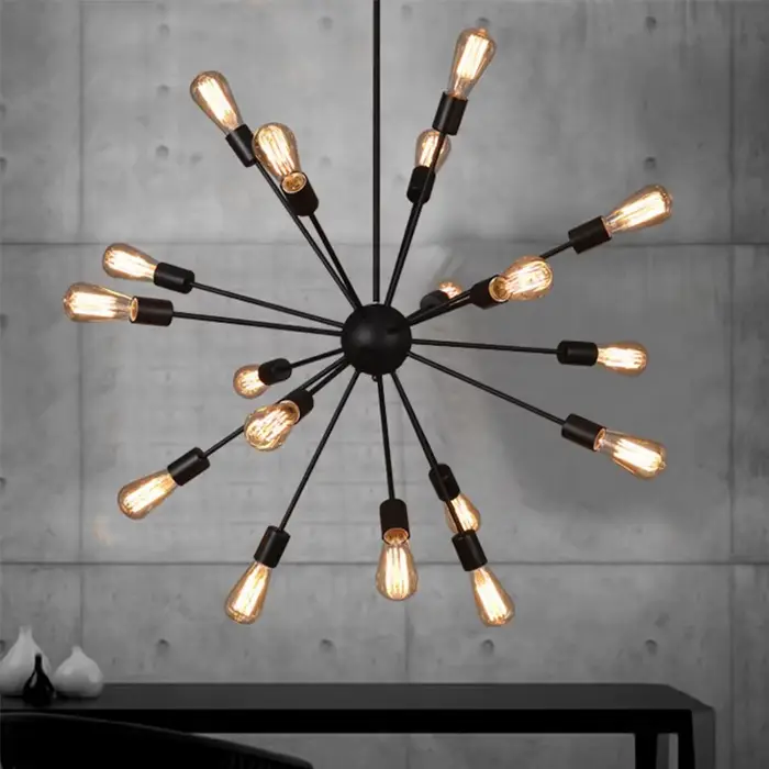Plafonnier Sputnik Noir au Design Rétro Vintage, Luminaire Décoratif de Plafond, Idéal pour un Loft,