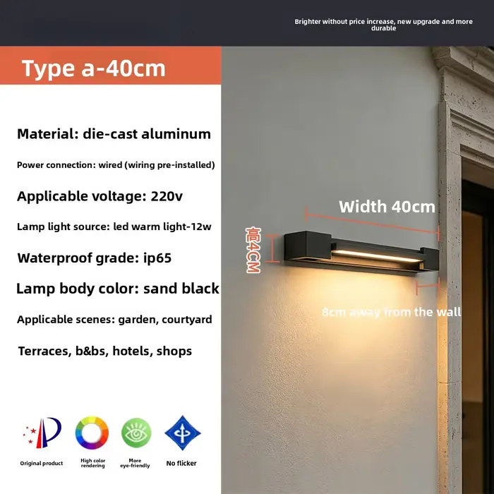 Lampe murale extérieure 2026 pour jardin de villa, LED étanche, style moderne et simple, lampe de po