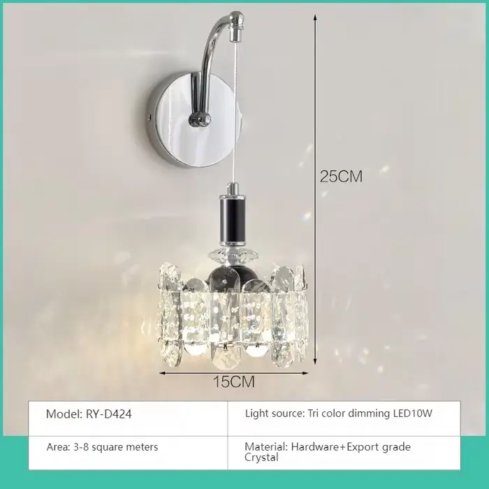 Applique murale en cristal avec finition chromée polie et éclairage d'ambiance doux pour chambre à c