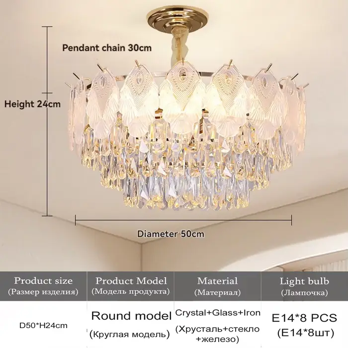 Lustre en cristal de luxe français, lampe suspendue moderne ronde ovale avec couvercle en verre, pou