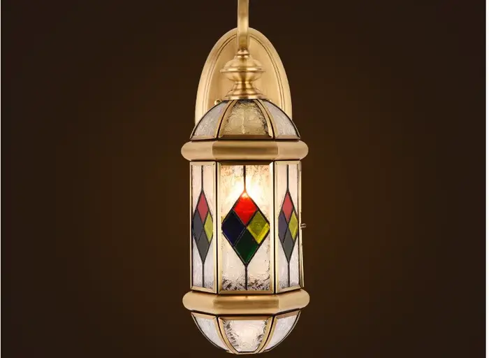 Applique Murale Extérieure en Laiton, Design Américain, en Verre, D20 cm, H44 cm