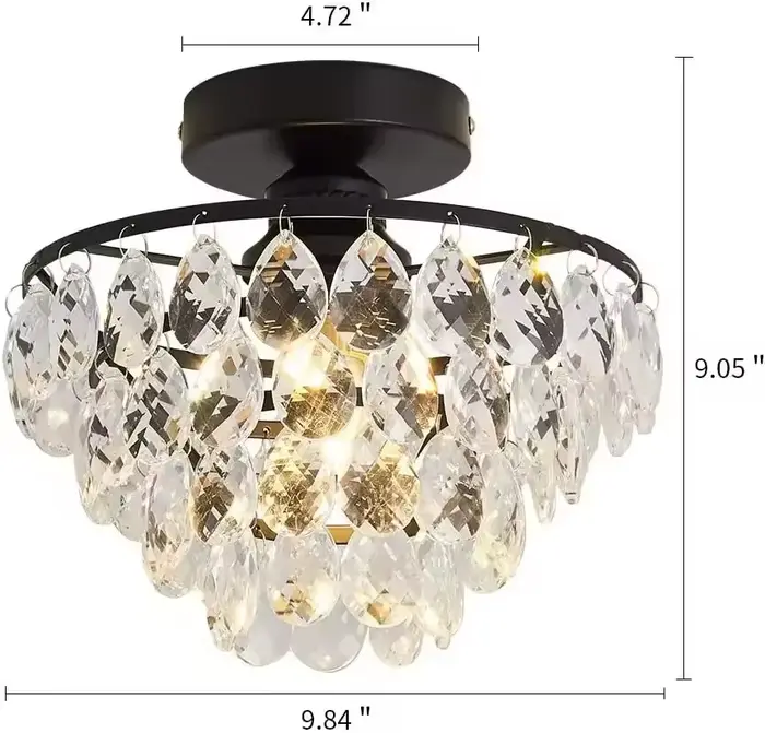 Plafonnier semi-encastré de Style français, petit lustre moderne en cristal doré/noir/argent pour co