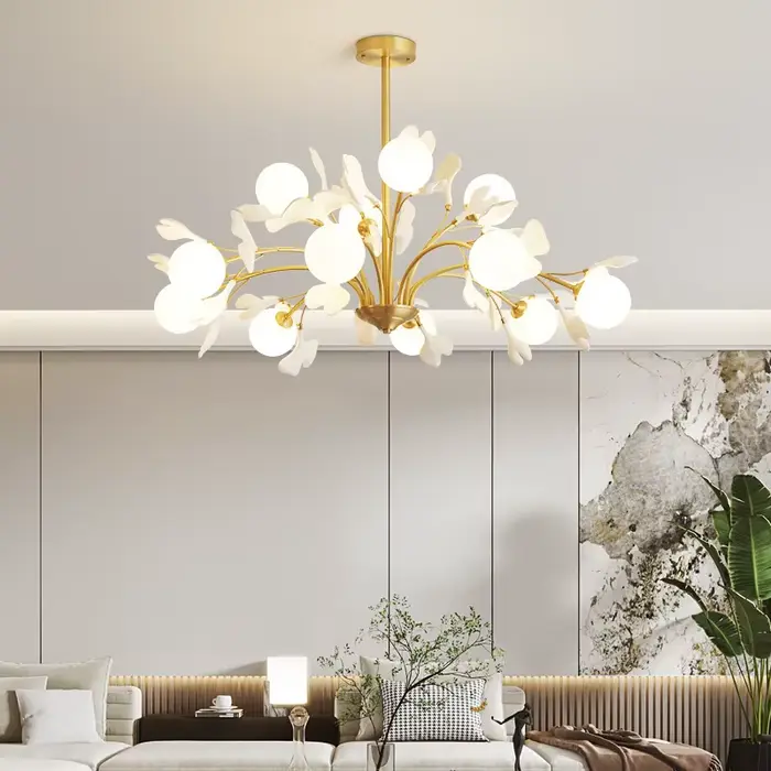 France luxe crème LED lustre Ginkgo feuille cercle concepteur pendentif lumières maison chambre déco