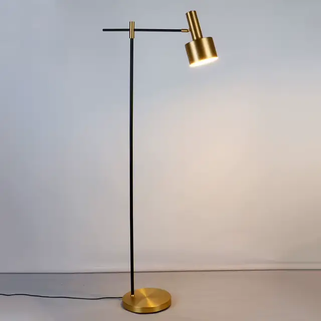 Lampadaire Nordique en Métal Noir et Or, Luminaire Décoratif d'Nik, Idéal pour un Salon, une Chambre