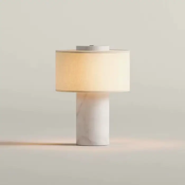 Lampe de chevet de luxe en marbre naturel, lampe de table portable, abat-jour en tissu, lampe de bur