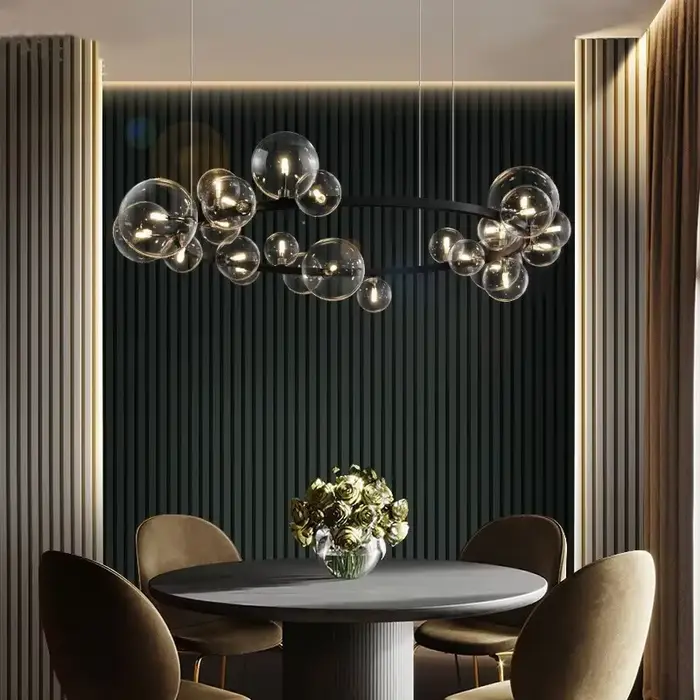 Plafonnier Suspendu Rond en Verre Noir au Design Moderne, Luminaire Décoratif d'Nik, Idéal pour un S
