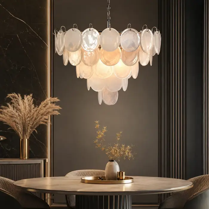 Lustre en verre de Murano, luminaire suspendu moderne or et argent, lampe de plafond à intensité var