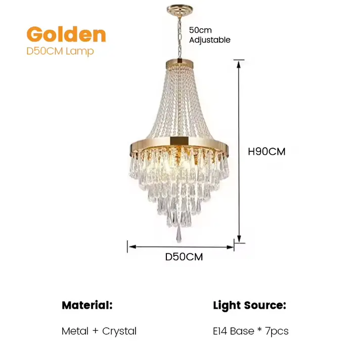 Lustre en cristal doré de luxe pour salle à manger, escalier circulaire, couloir, salon, chambre à c
