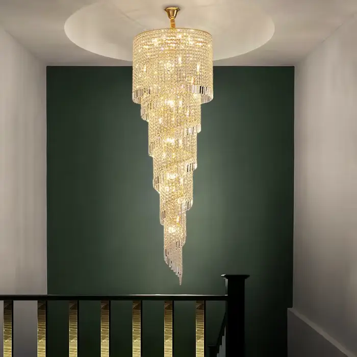 Lustre long en cristal pour escalier, lampe suspendue créative, luminaire LED de luxe pour la décora