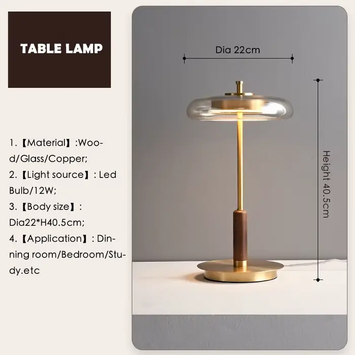 Lampadaire en verre doré pour salon et chambre à coucher, lampe de table design artistique en métal,