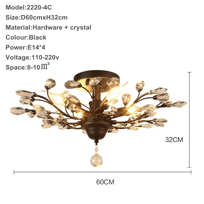 Plafonnier suspendu en cristal vintage avec branches d'arbre, éclairage d'intérieur, luminaire décor