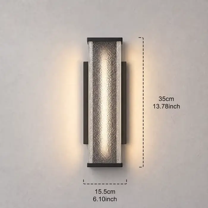 Applique murale extérieure étanche, moderne et minimaliste, en verre, 35 cm, en aluminium noir, lumi