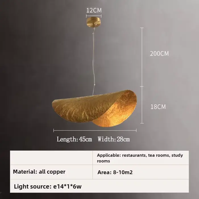 Lampe à suspension Vintage tout en cuivre, feuille de Lotus martelée à la main, lustre de salle à ma